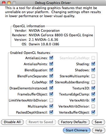 Debug Graphics Driver dialog